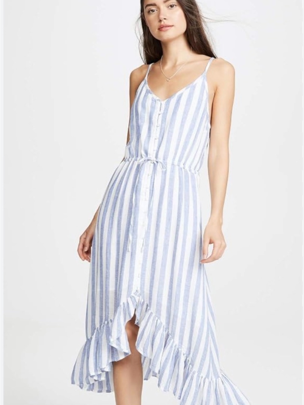 Rails Frida Ciel Stripe Linen Blend Dress Size S Blue & White